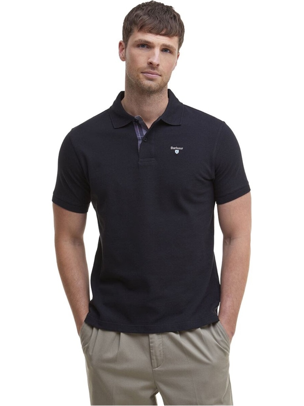 Barbour Tartan Pique Short Sleeve Black Polo